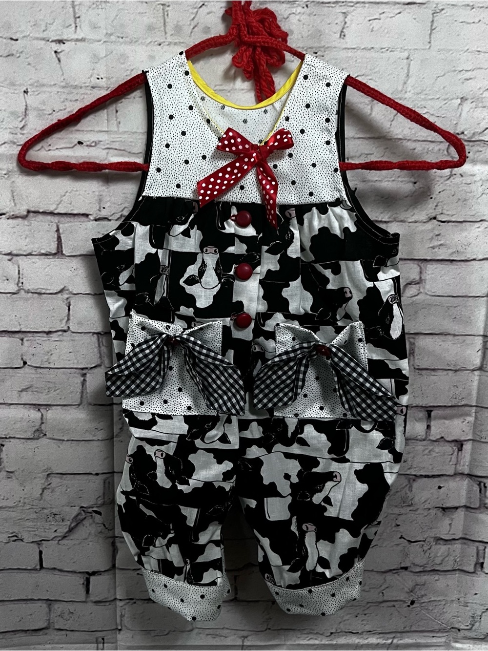 Handmade Girls Cow Print Romper Sz 4 Farm Animal Western Jumpsuit Pants Vintage